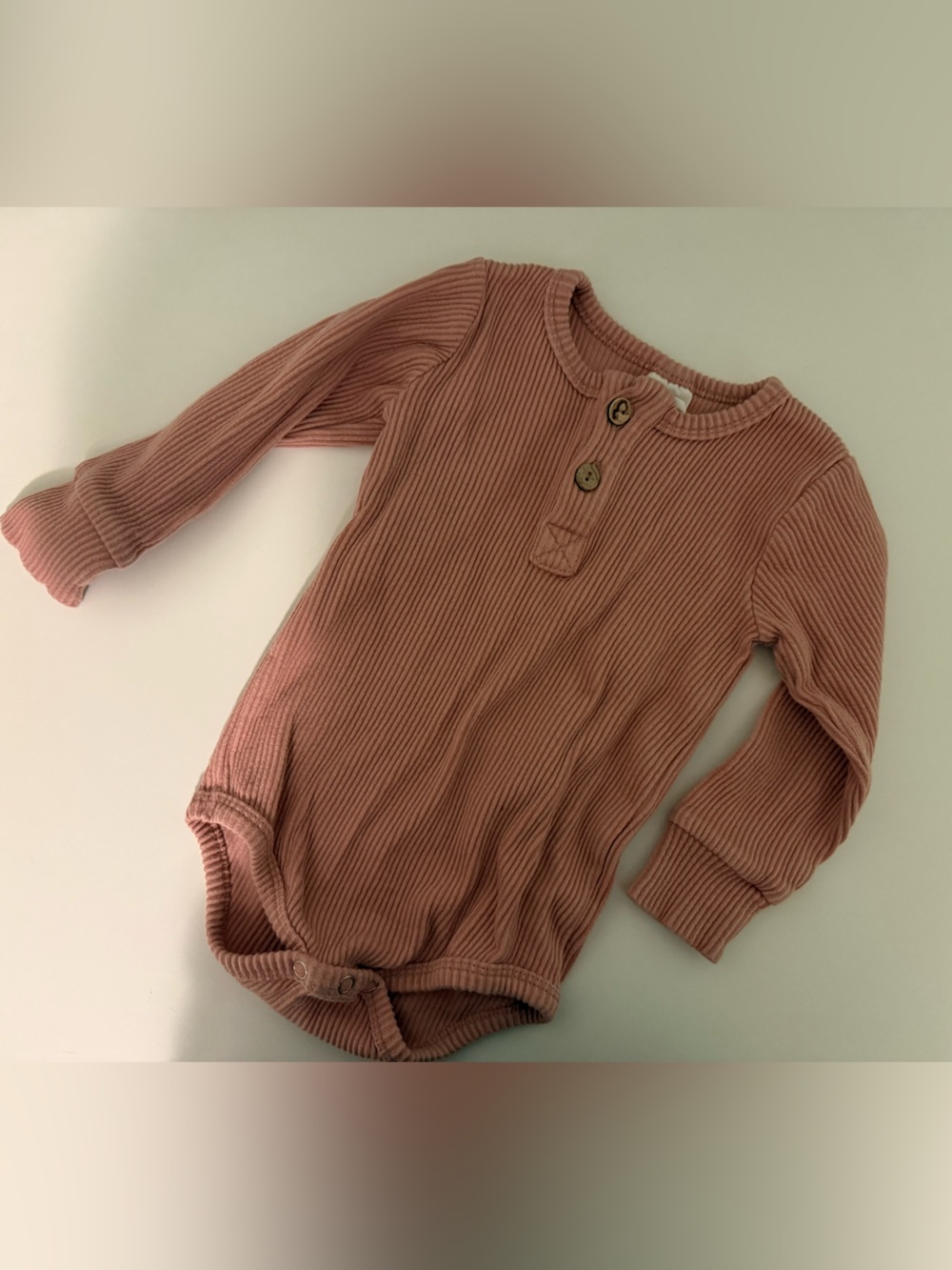 Ribbed Long Sleeve Baby Bodysuit - Dusty Rose
